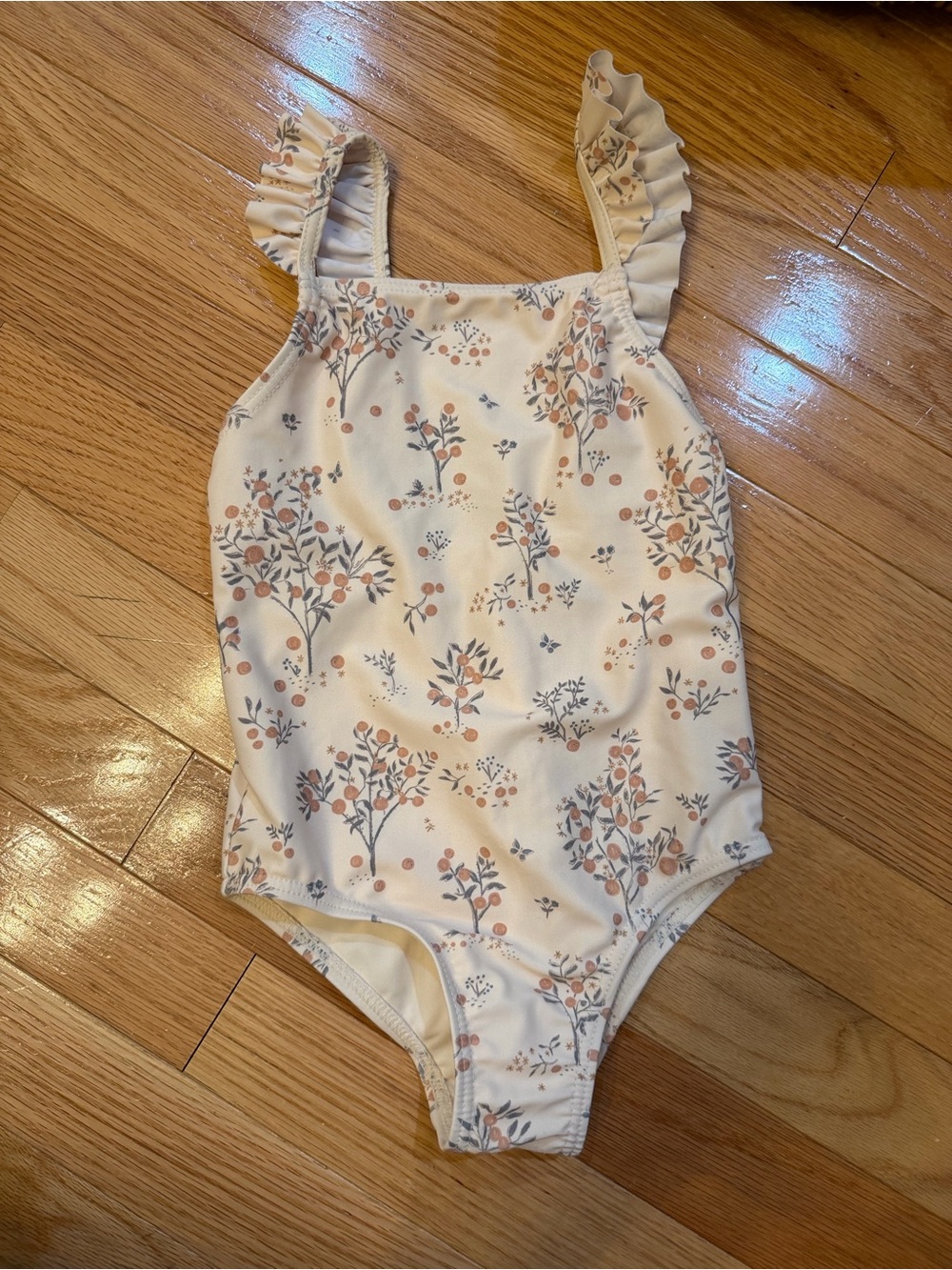 Rylee + Cru Girls Floral Ruffle Strap One-Piece Swimsuit - Cream